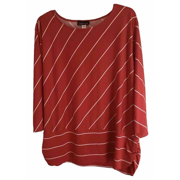 Violet B Women’s 4X Top Red White Stripe Pullover Banded Stretch Tunic - Picture 1 of 4